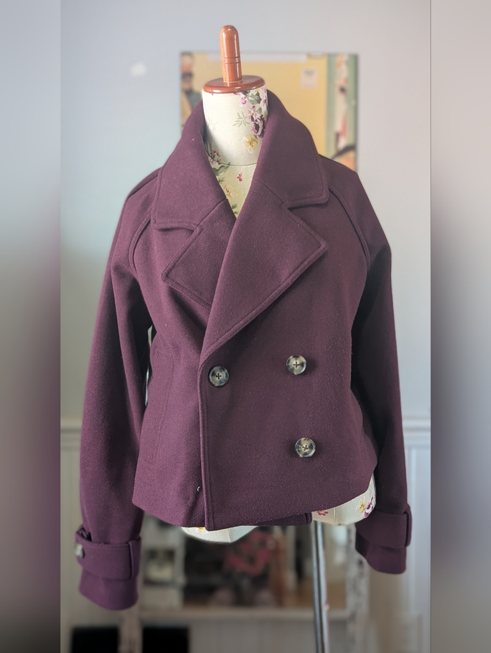 Reitmans Plum Double-Breasted Short Peacoat